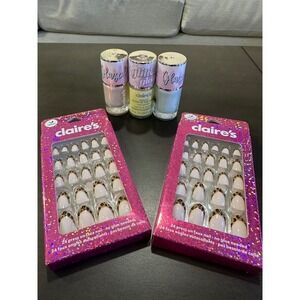 Claire's Kids Fun Press On Nails 24 Piece Leopard French Tip Vegan Glow